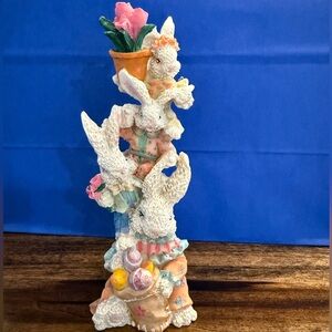 Charming Bunny Figurine with Flowers